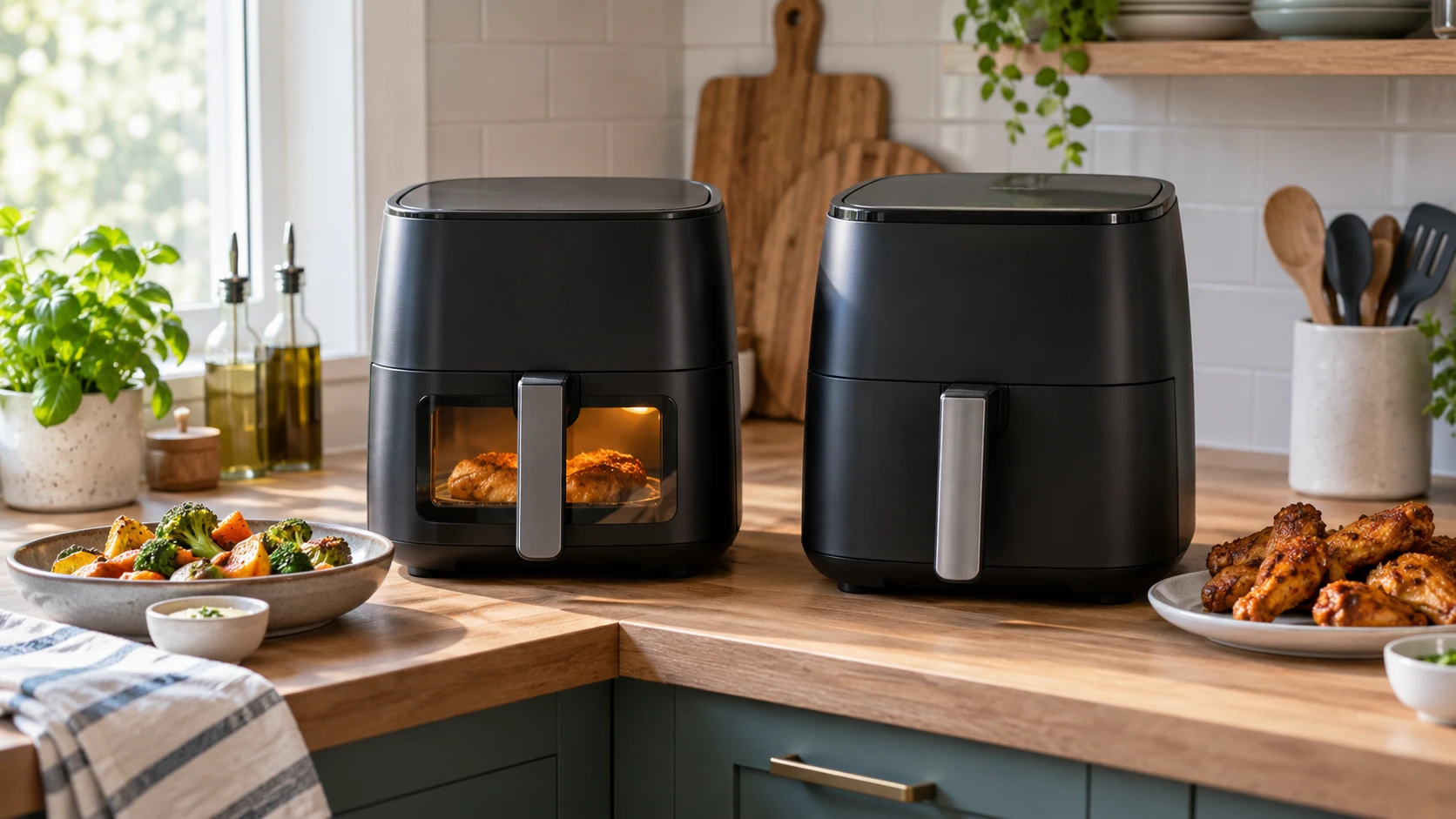 For Instant Vortex Plus 6-quart air fryer, consider 6- and 6.5-quart capacity, cooking modes, Instant's window and odor filters, Ninja's 450-degree Max Crisp setting and cleanup.