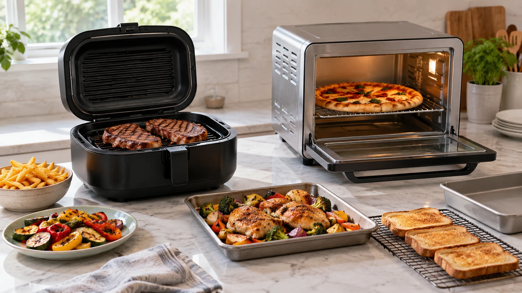 For Moifoi 5-quart indoor grill and air fryer, consider food shape, pan fit, controls, cleanup and counter space.