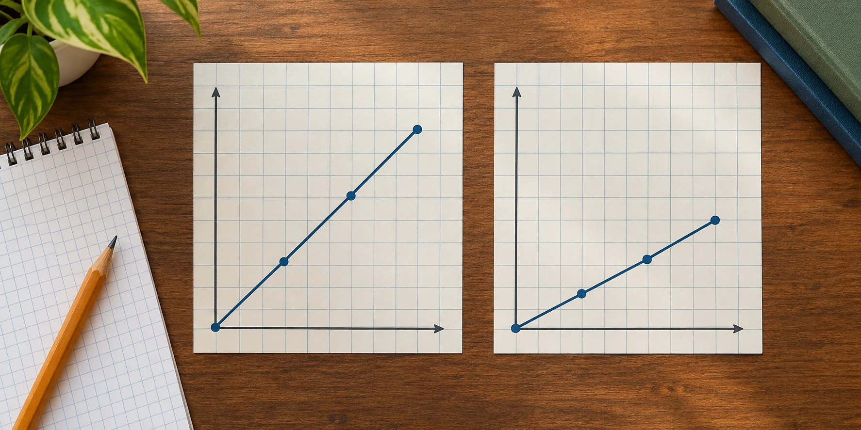 Graph axis scale change shown by two abstract square grids with different vertical spacing for the same set of data.