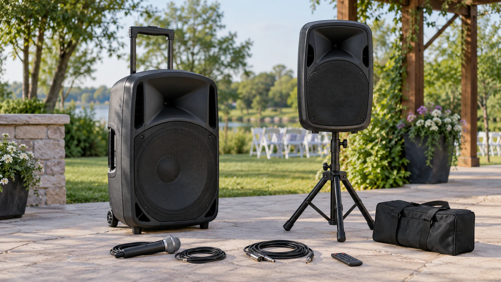 For Pyle PPHP1548B portable PA speaker, weigh microphones, inputs, transport, power and the venue checks to make before an event.