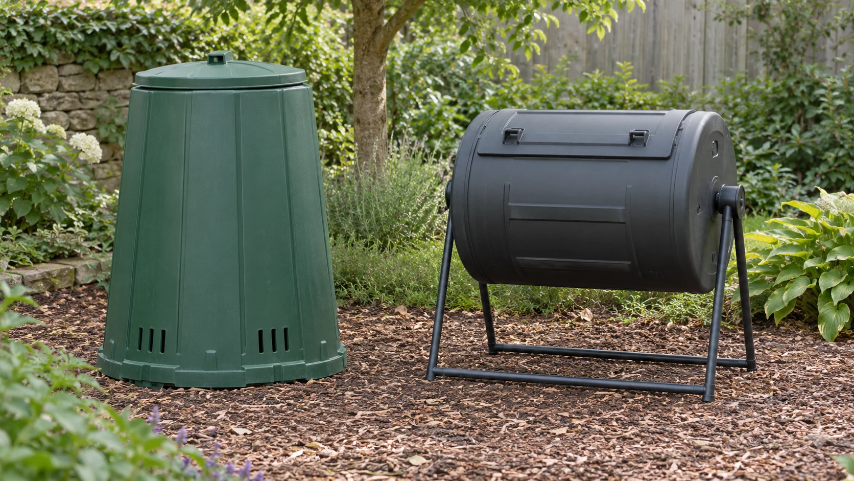 Compost smells bad concept with whole generic closed static and tumbling backyard compost containers.