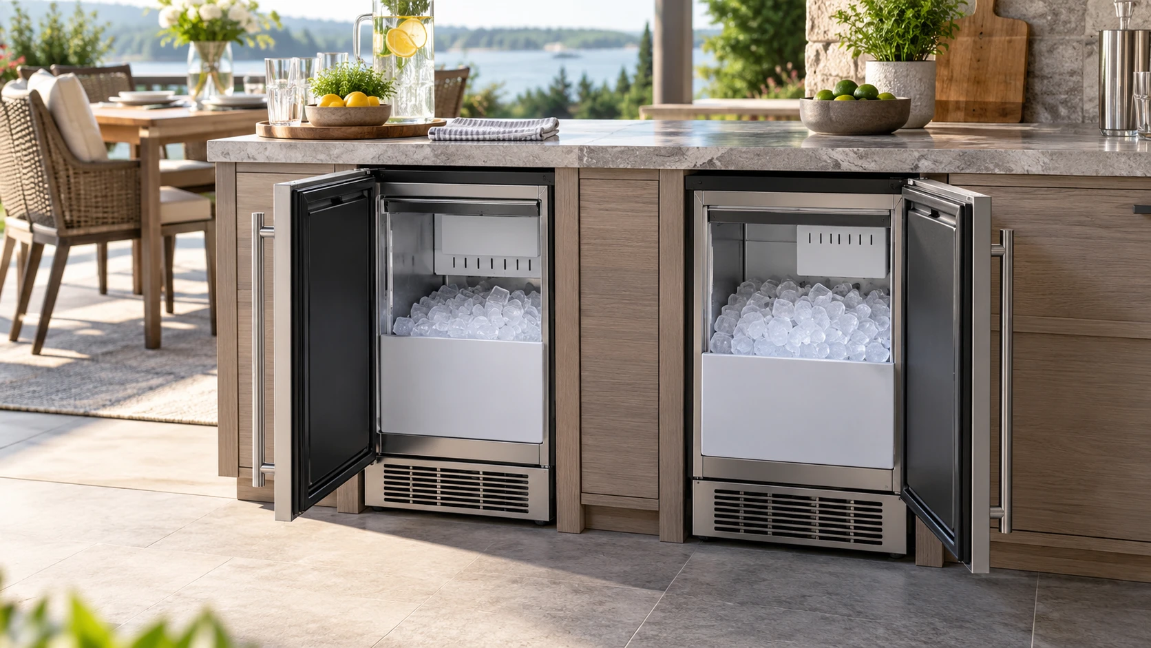 For Hoshizaki AM-50BAK-DS ice maker, consider daily output, bin storage, drain pump, water and electrical setup, custom door, airflow, outdoor limits, and cleaning.