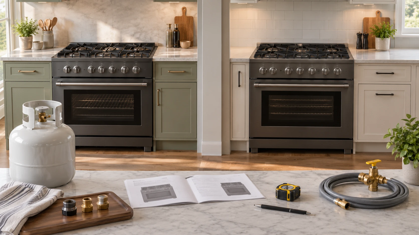 For KOSTCH KOS-36RG03MLP-B 36-inch gas range, consider factory fuel configuration, conversion parts, oven features, placement, and installation checks.