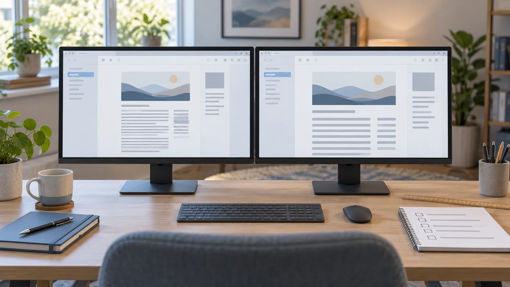 A 27 inch monitor scaling test shows the same document on two desktop monitors at a comfortable viewing distance.
