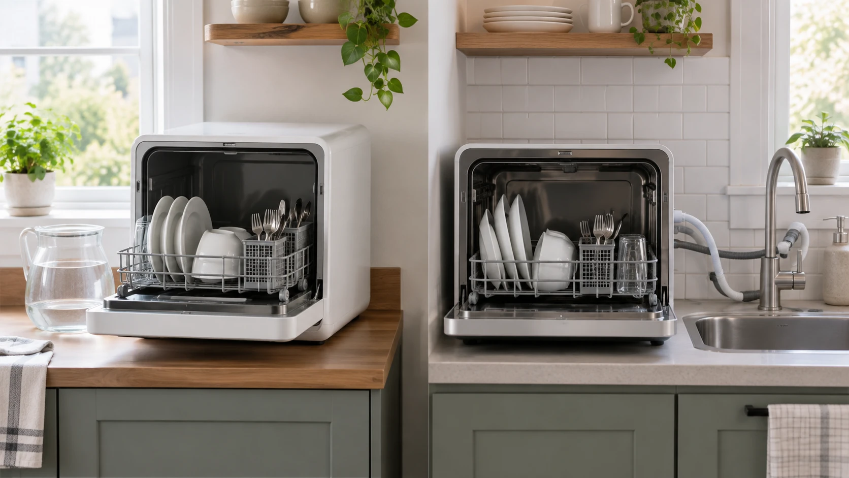 For Headery 5L countertop dishwasher, consider tank filling or plumbing, drain location, counter fit, cycles, and daily loading.