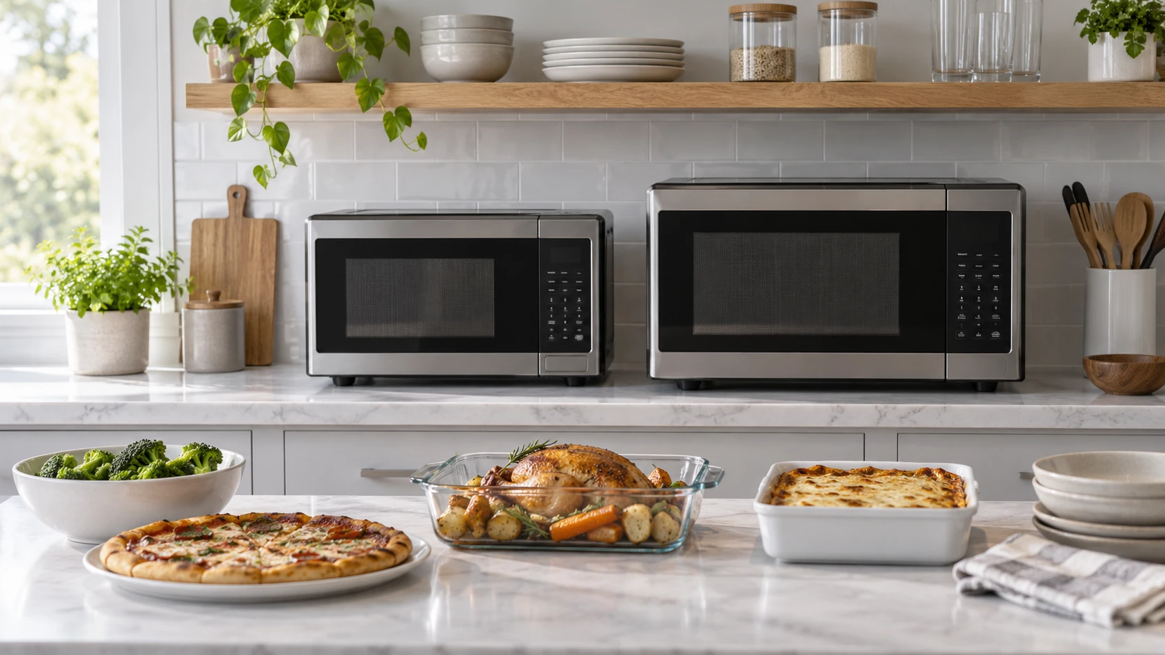 For Toshiba ML-EC42P(BS) countertop microwave, weigh usable cavity, counter clearance, cooking modes, and controls.