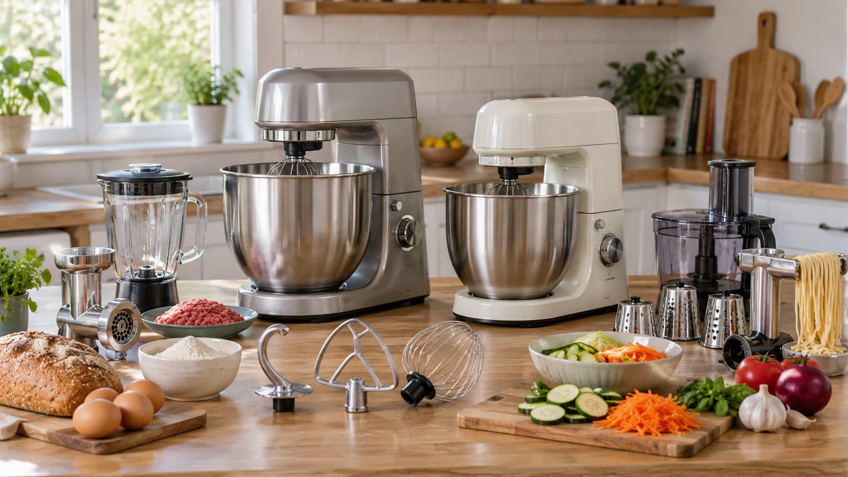 For SPECSTAR 7.5-quart 9-in-1 stand mixer, weigh 7.5- versus 6.5-quart bowls, included attachments, mixing controls, and counter setup.