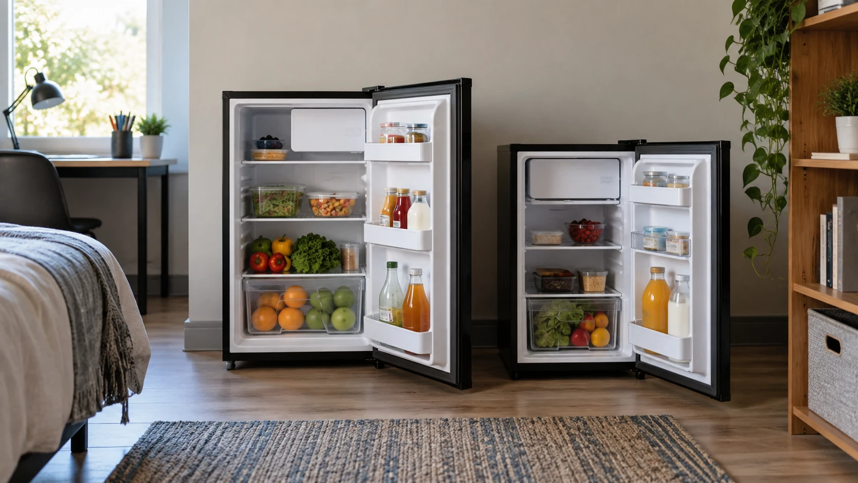 For RCA RFR464 compact refrigerator, weigh usable storage, freezer space, door swing, shelves, and small-room fit.