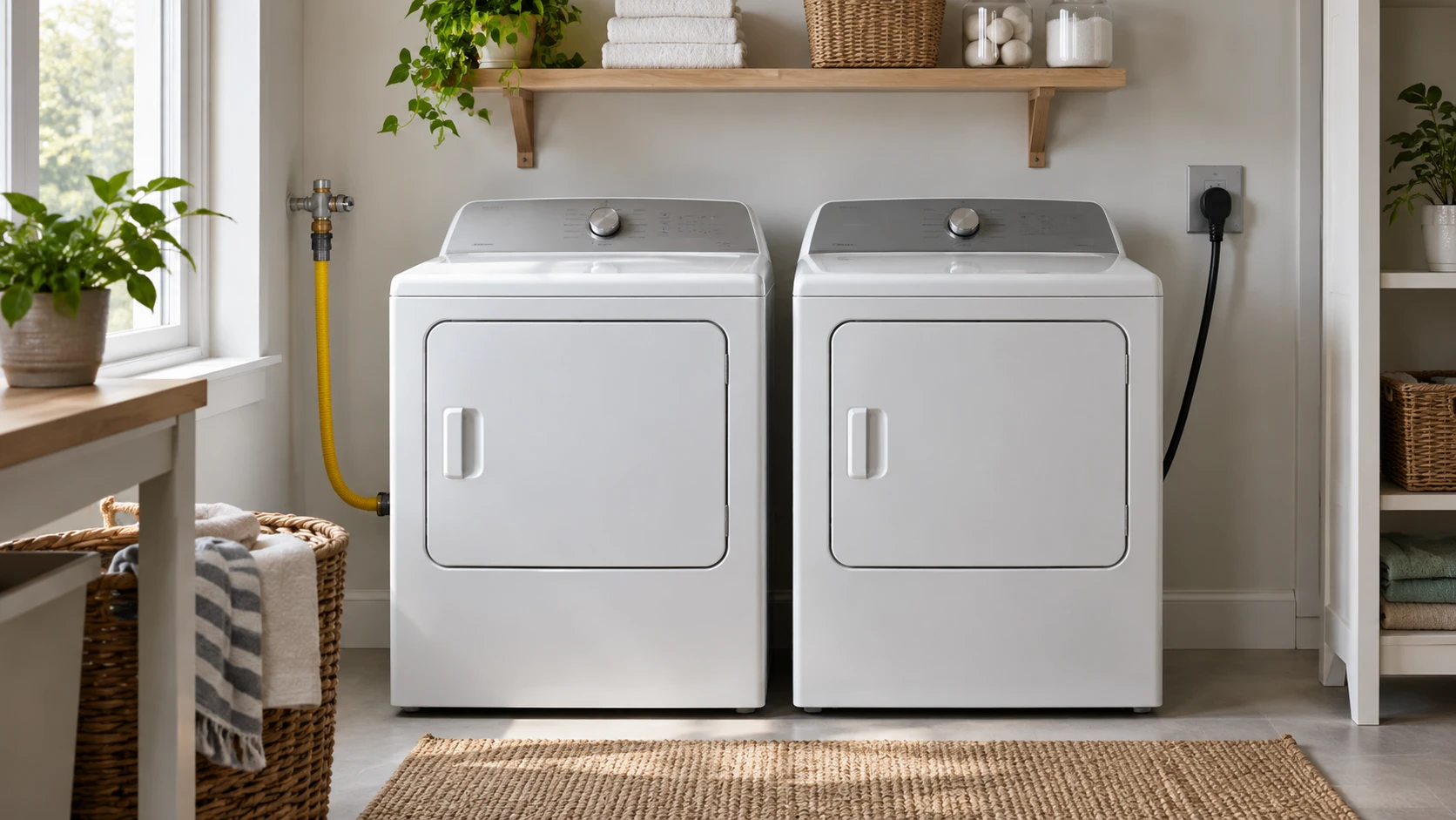 For Maytag MGD7230HW natural-gas dryer, consider utility hookup, laundry cycles, door access, moisture sensing, and listing identity.