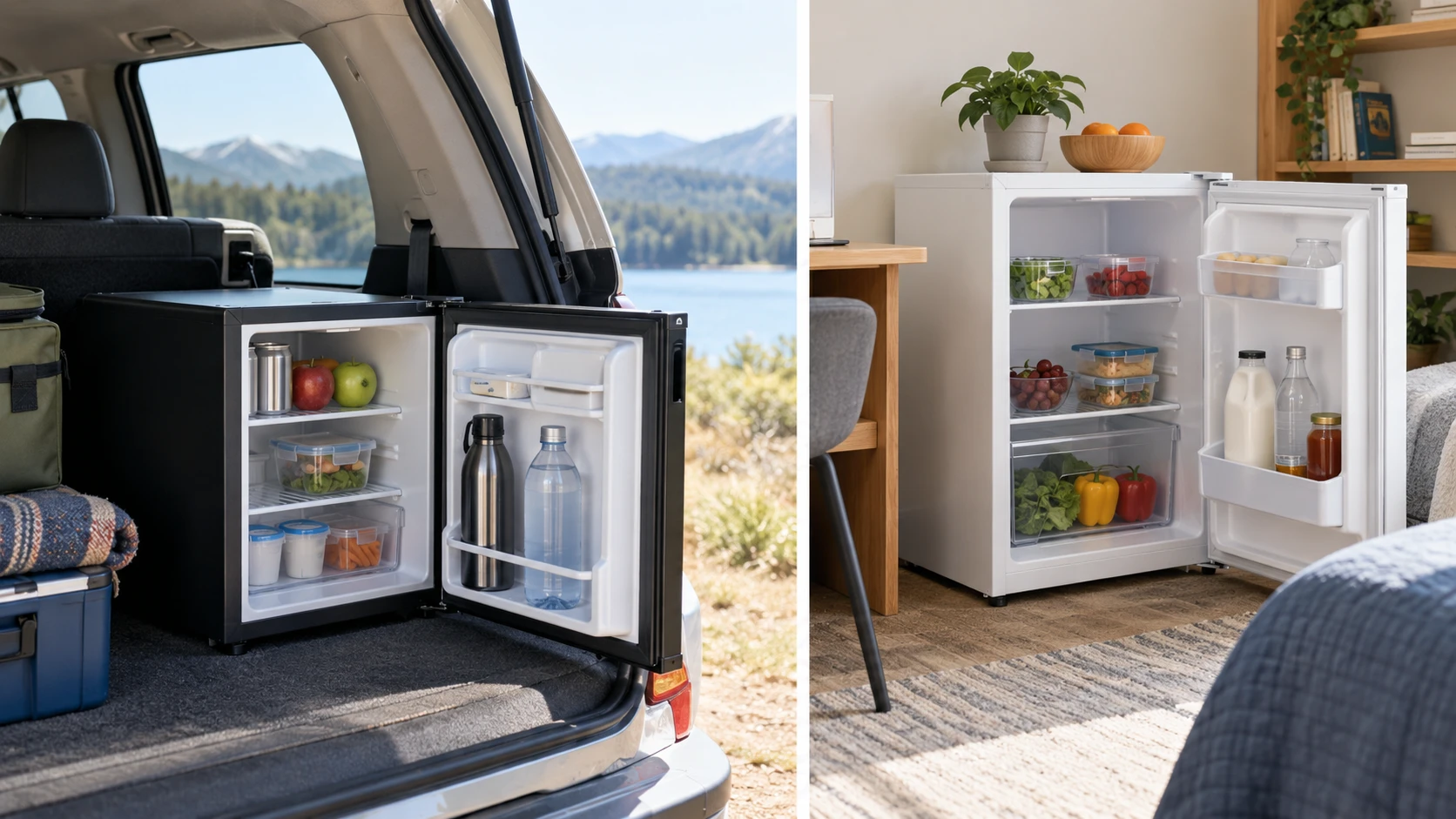 For SMAD 1.4 cu ft portable mini fridge, weigh AC/DC power, storage, door access, cooling claims, and fit.