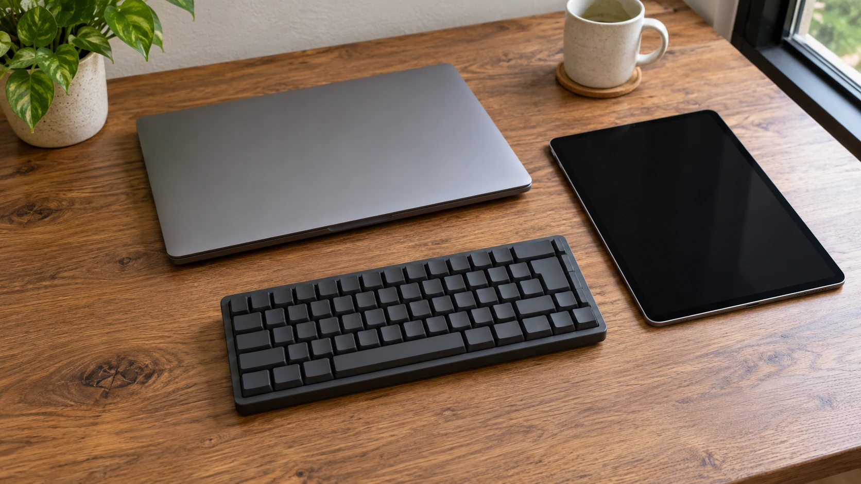 Bluetooth keyboard troubleshooting: a keyboard beside two devices illustrates checking which host receives typing before changing a documented connection setting.