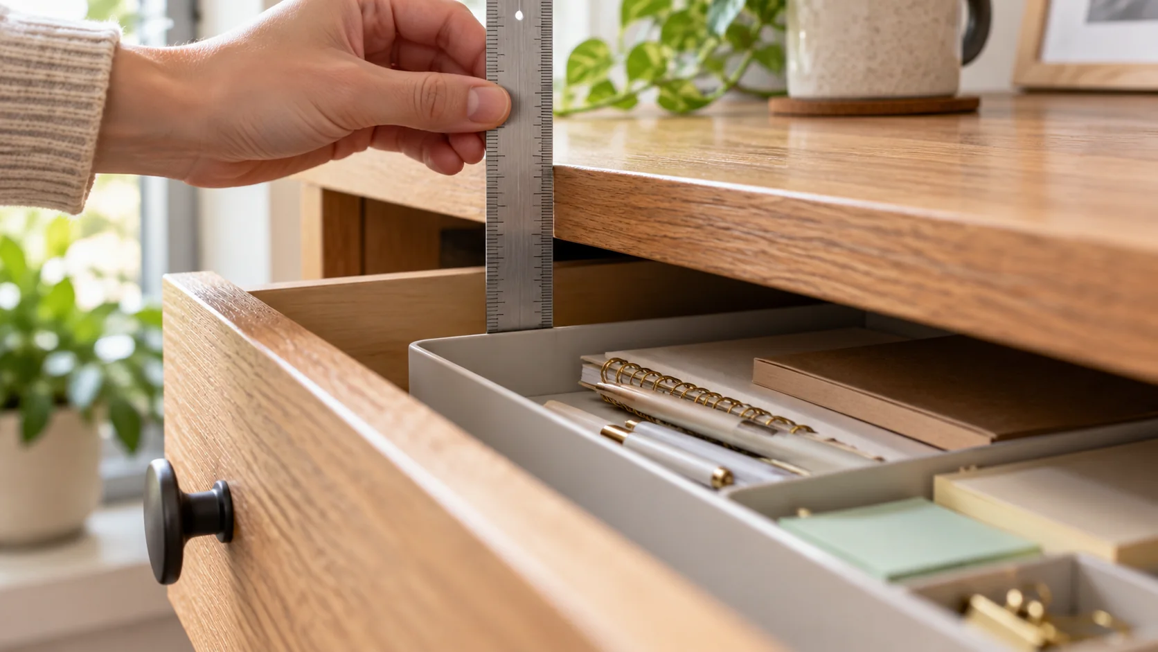 Drawer organizer clearance checked with a measured drawer opening and tray height before selecting an insert.