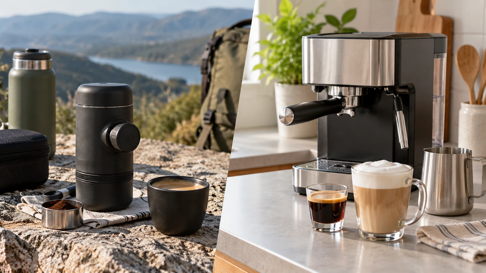 For Picopresso portable espresso maker, weigh grind, water, milk drinks, cleanup, and saved price.
