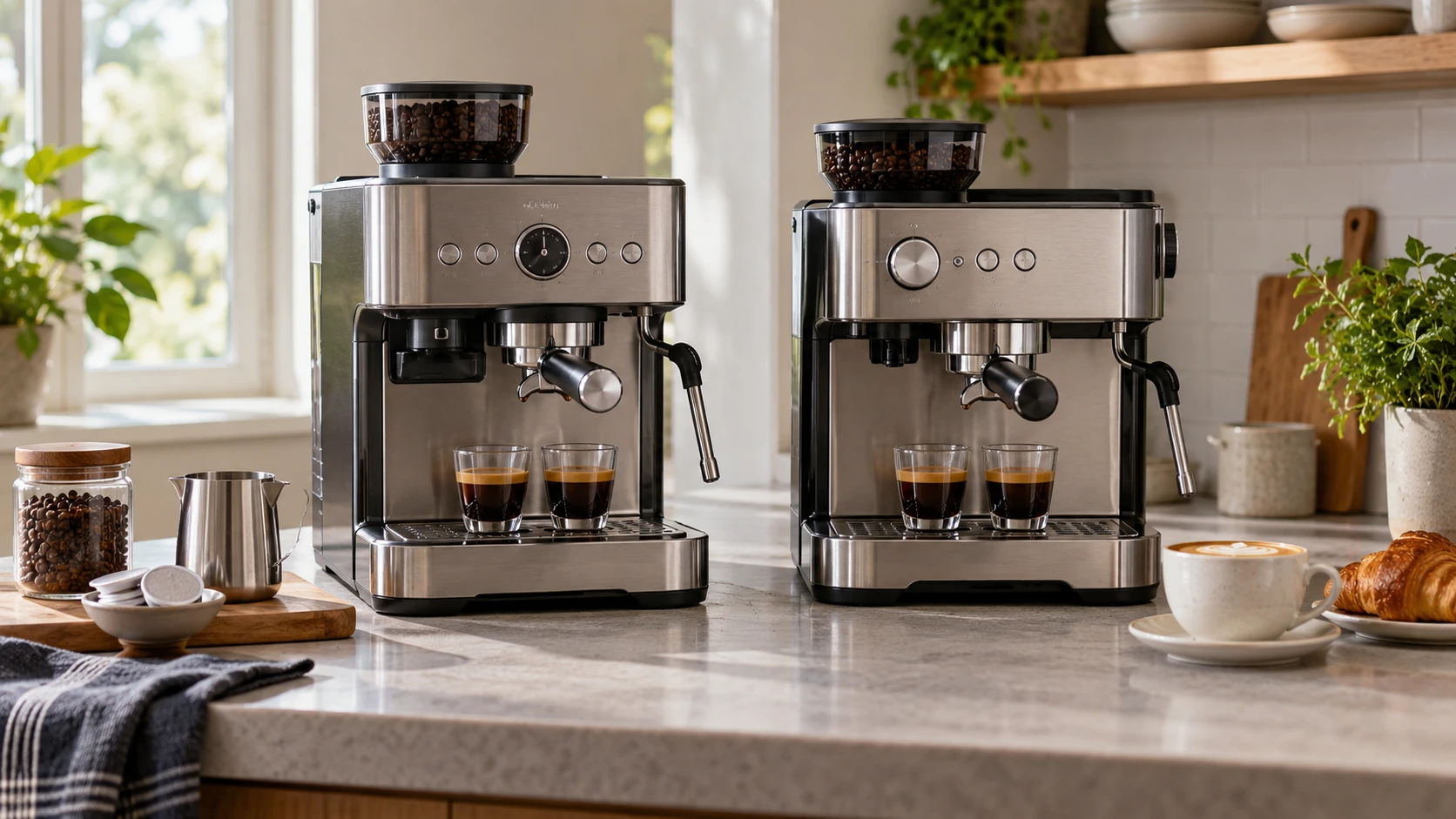 For Segmart SS1085 espresso machine, weigh grinder workflow, ESE pod option, milk steaming, water tank, cleaning, and counter fit.