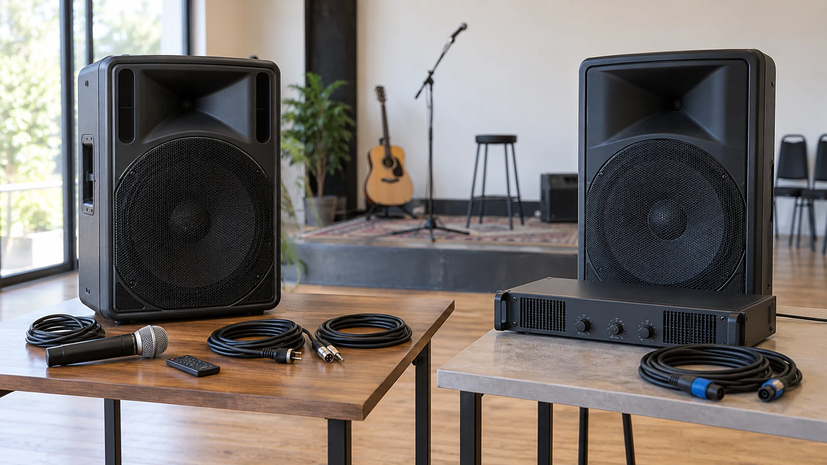 Choosing Acoustic Audio AA15LBS powered PA means weighing the required amplifier, input sources, package parts and transport.