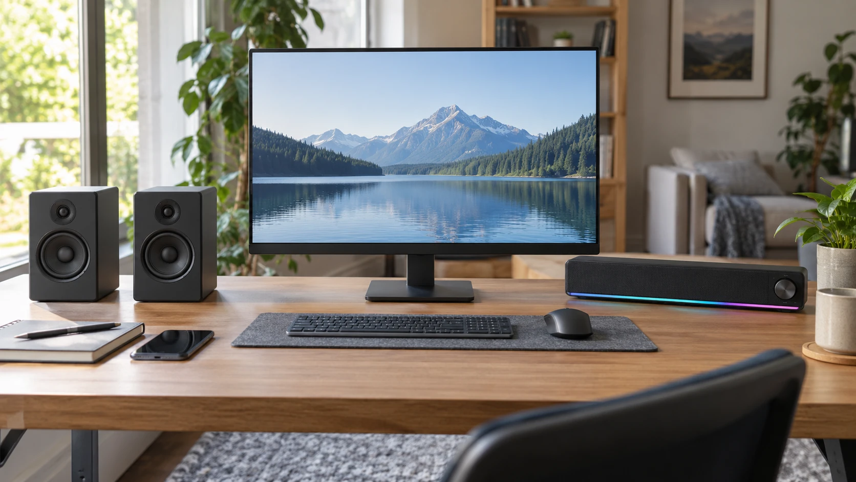 Choosing Audioengine A2+ desktop speakers means weighing stereo placement versus a soundbar, power, inputs and controls.