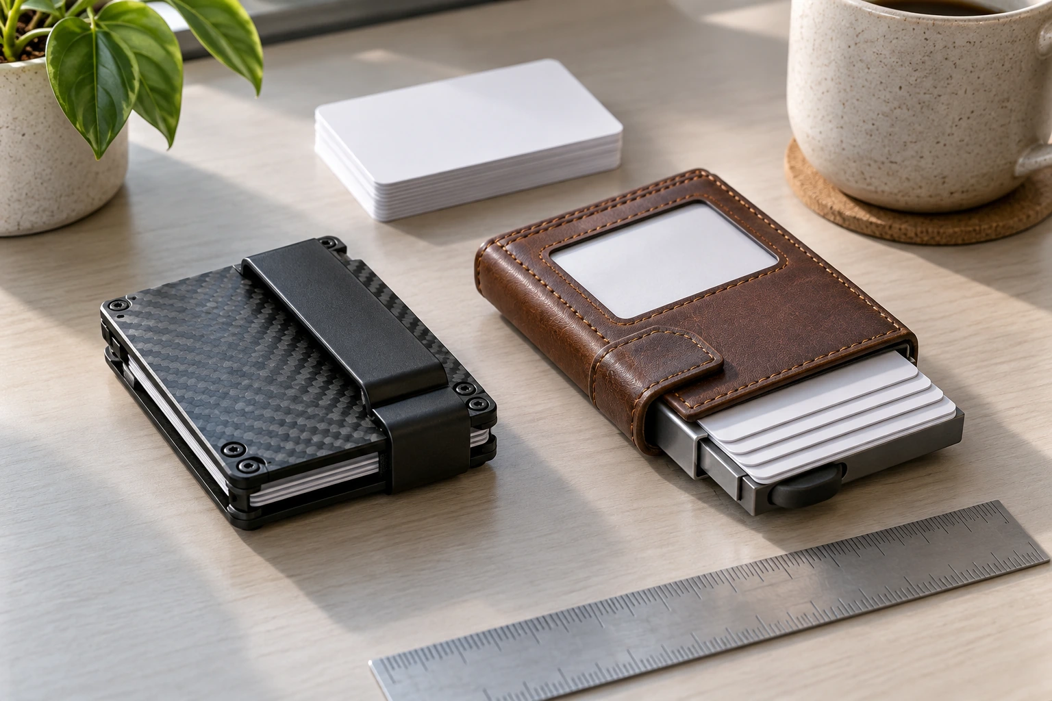 how to choose a slim card wallet before crypto checkout by comparing card access and thickness in two physical holders.