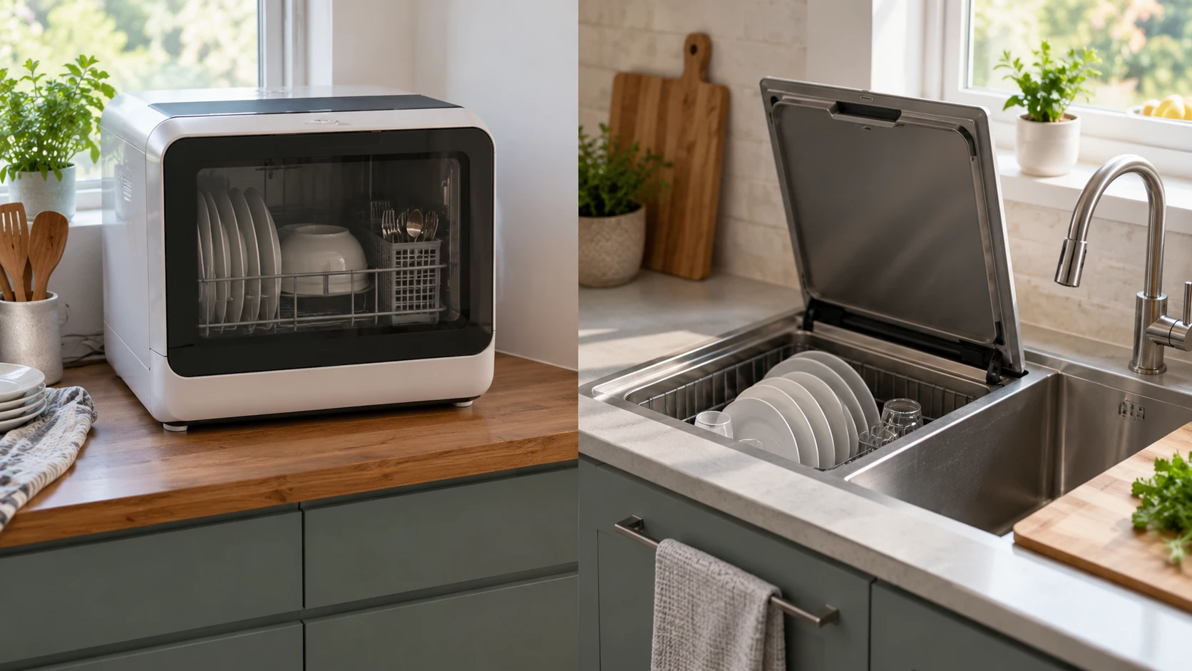 For Hamilton Beach countertop mini dishwasher, consider water hookup, kitchen fit, capacity, drying, cleaning claims, and saved price.