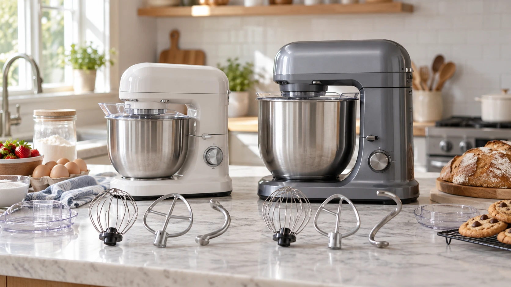 For Mighty Rock stand mixer, consider bowl size, speed controls, attachments, cleaning, counter fit, and listing details to confirm.