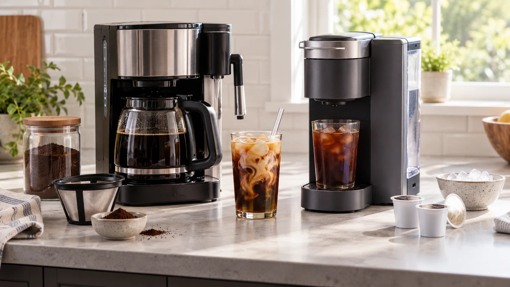 For XXQ CM401 coffee maker, weigh iced coffee controls, serving sizes, reservoir refills and cleaning.