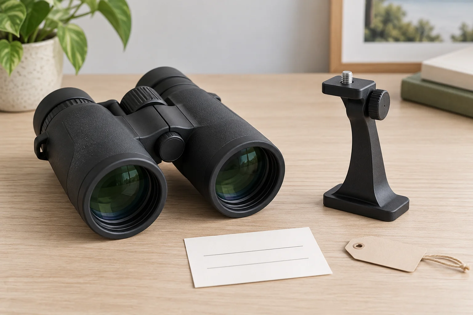 Binocular tripod adapter compatibility pairs a generic binocular identity note with a separate support adapter, without demonstrating a fitted connection.