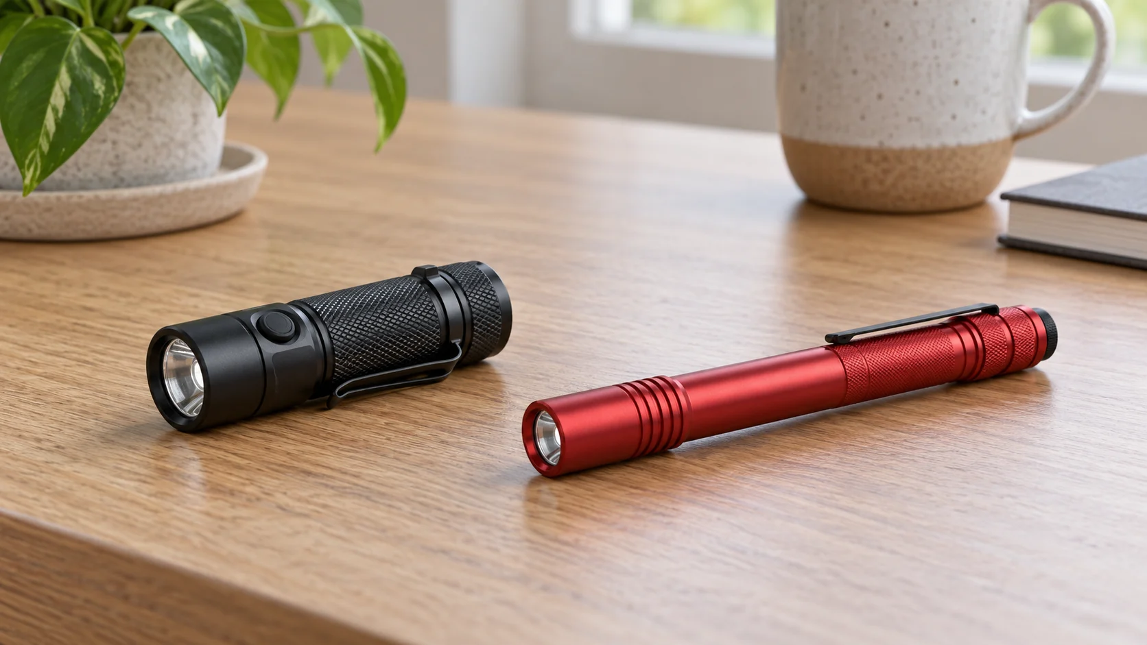 Fenix E18R V2.0 won't turn on illustrated conceptually by two complete generic inactive flashlights without a charging or repair demonstration.
