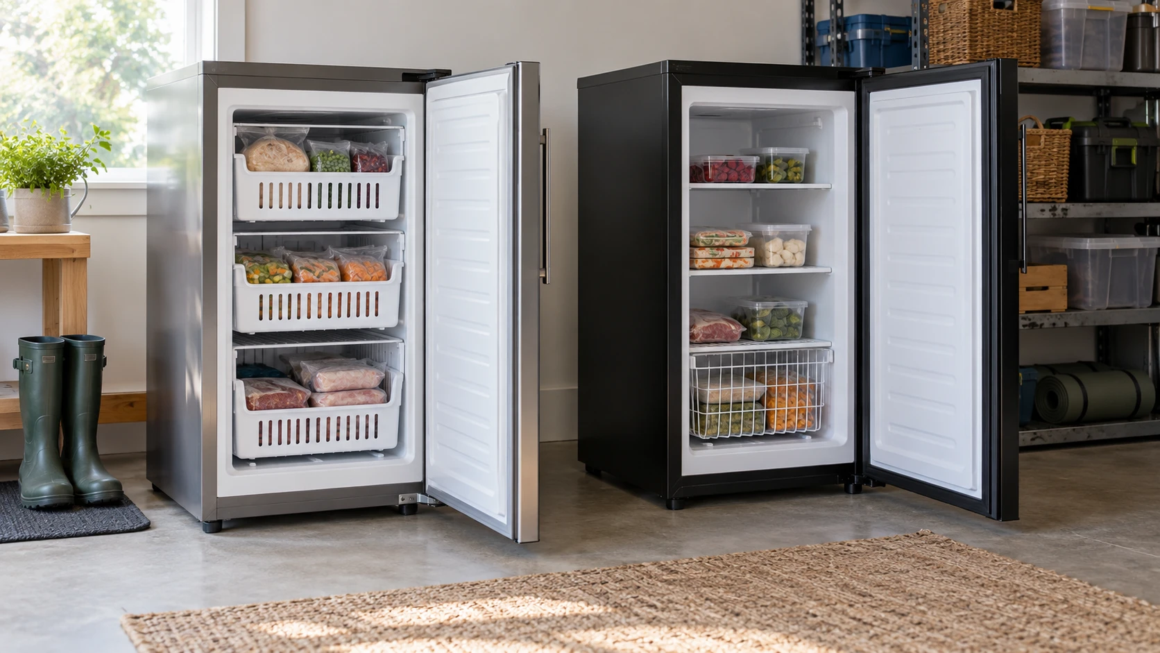 For Sunpentown UF-304SSA upright freezer, weigh basket access, shelf layout, cabinet measurements, locks, defrost, and installation needs.