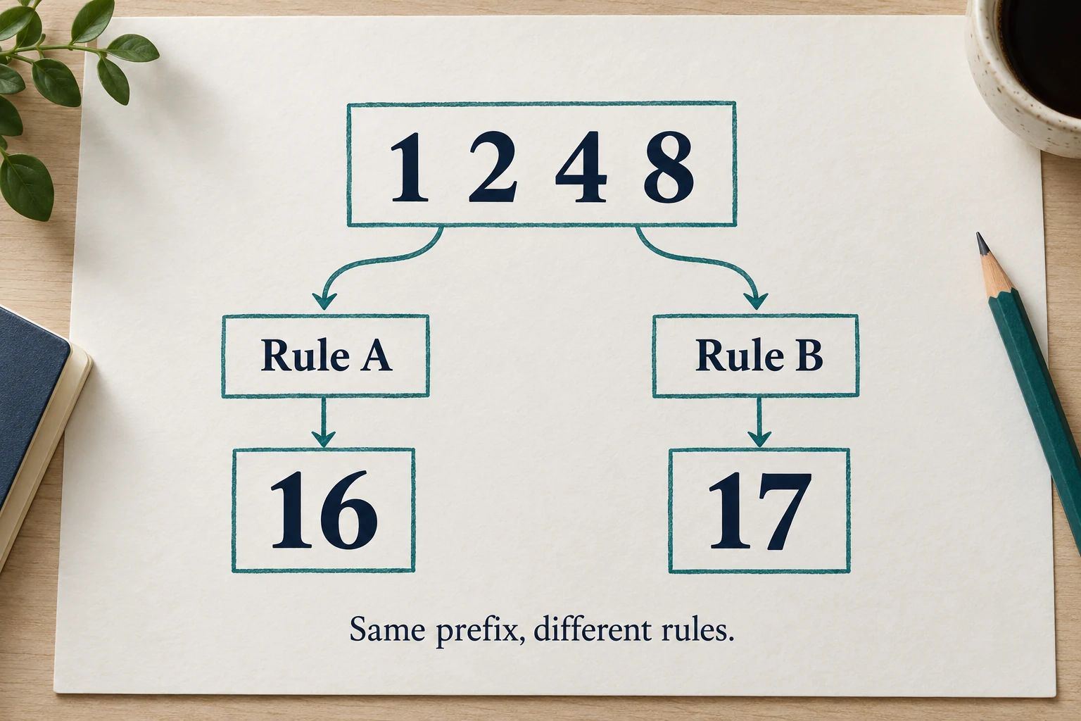 Next term rule mismatch worksheet keeps the prefix one, two, four and eight fixed while two defined rules give fifth terms sixteen and seventeen.