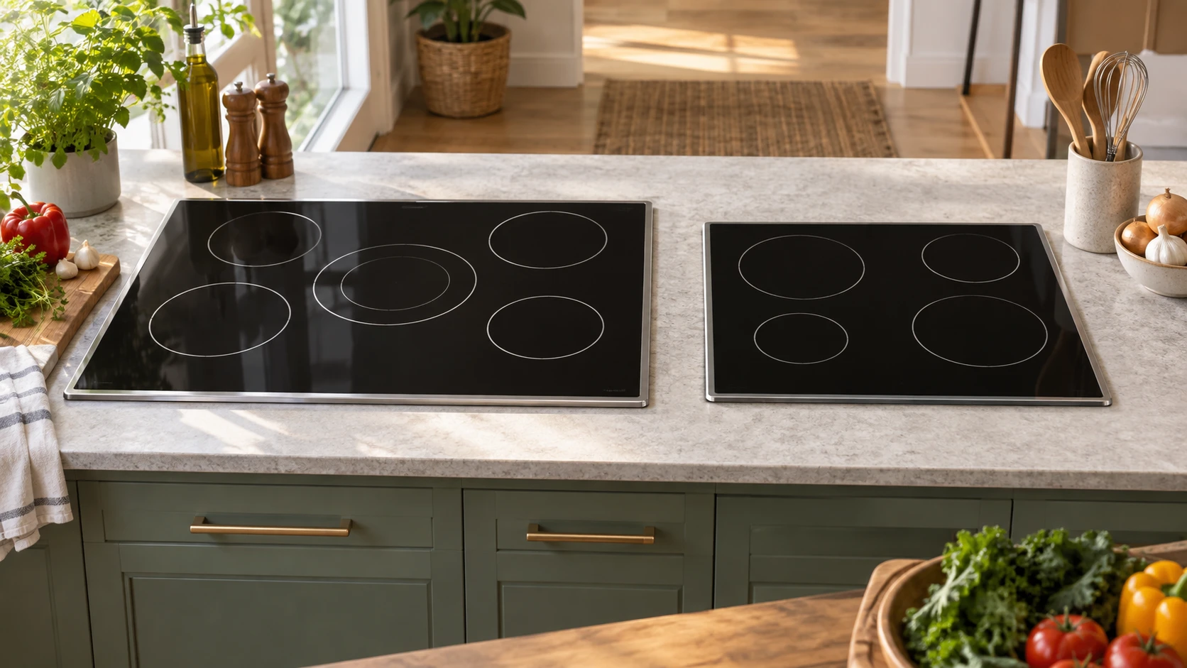 For amzchef 30-inch electric cooktop, weigh cutout, circuit, cooking zones, controls, cookware, and an unresolved amzchef heating-type claim.