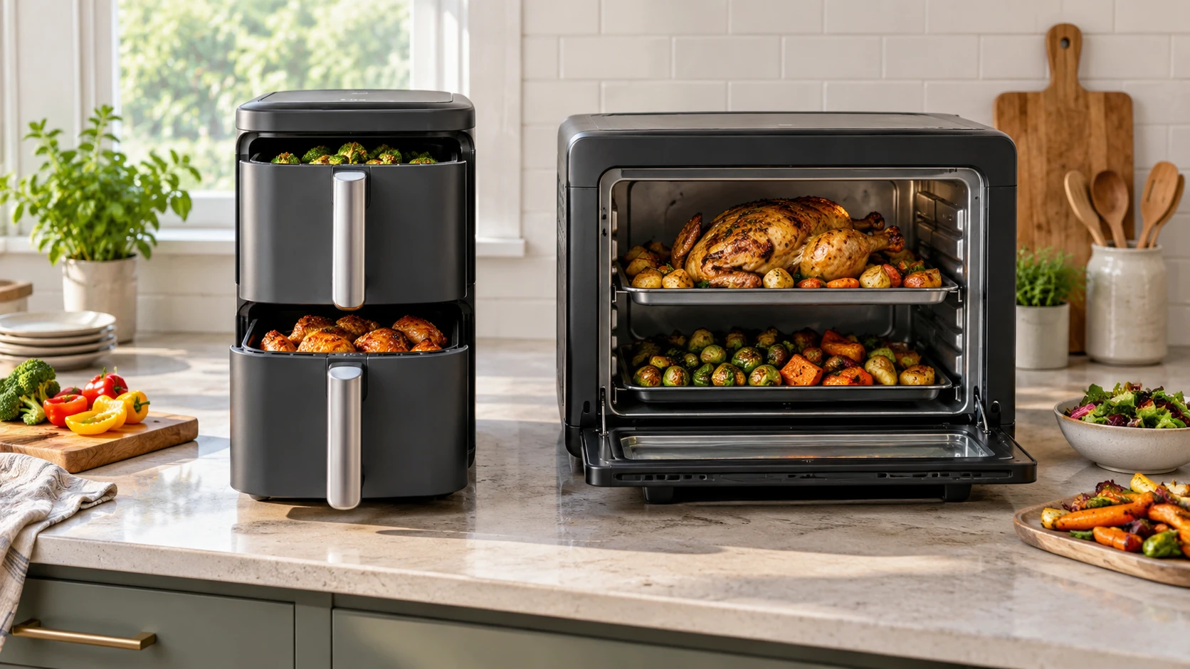 For Ninja SL400 DoubleStack XL air fryer, weigh counter footprint, cooking zones, food fit, controls and cleanup.