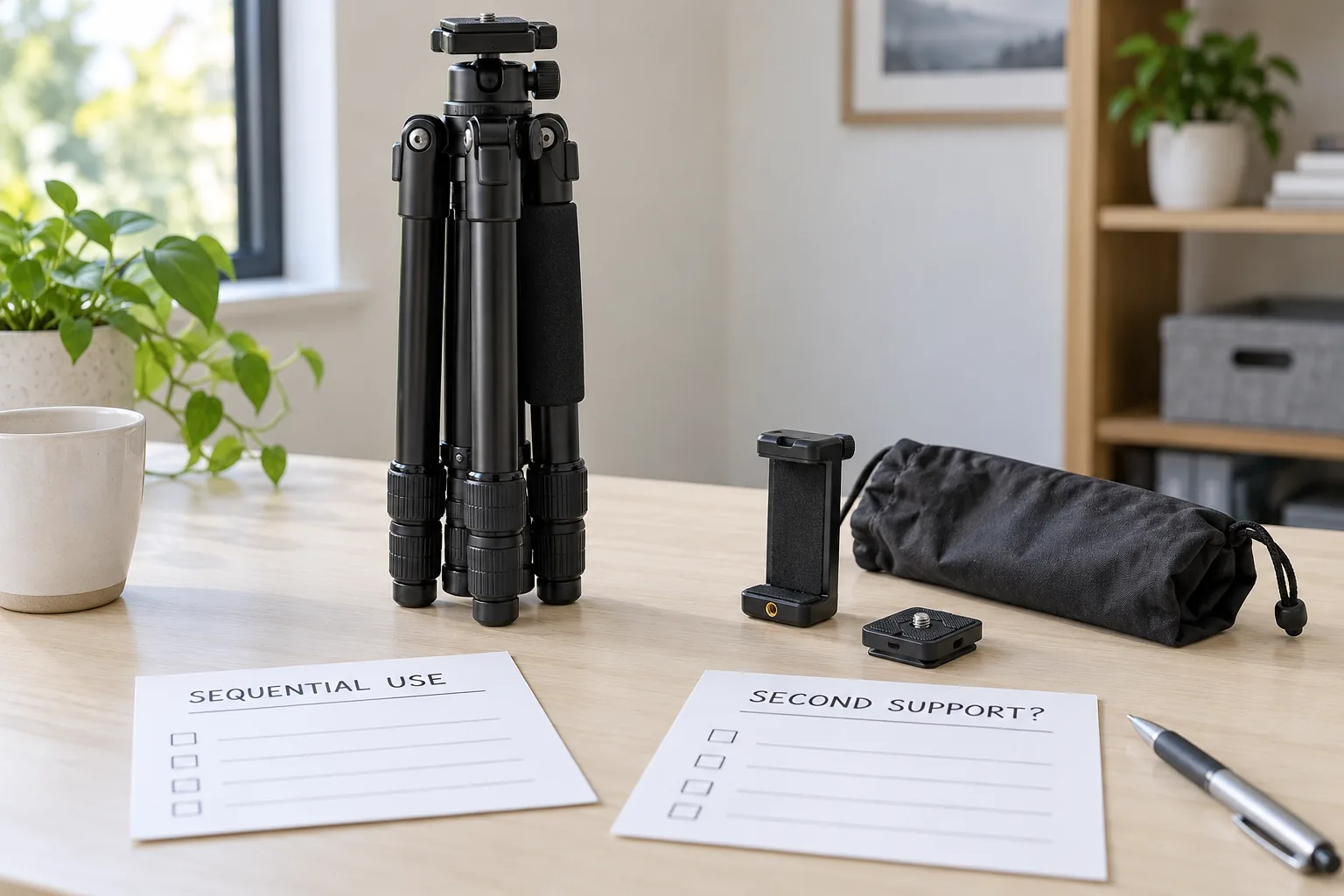 Convertible tripod savings planning shows one generic convertible support beside separate sequential-use notes and an unchecked additional-support purchase card.