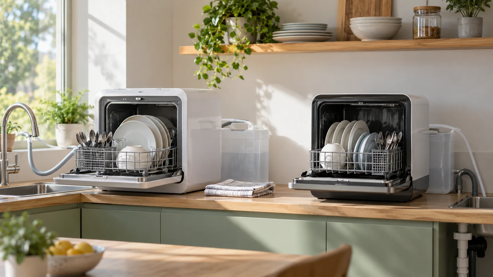 For FOHERE TDQR01 countertop dishwasher, consider tank or faucet filling, wash schedules, drying and ventilation, counter space, and drain setup.