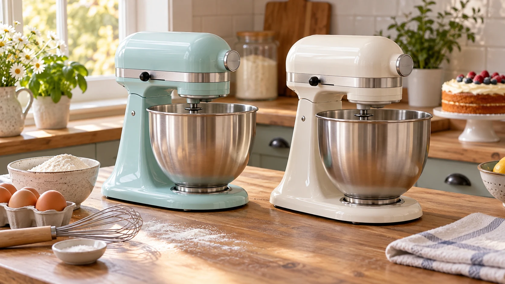 Hamilton Beach 4 Quart vs Betty Crocker 3.7-Qt stand mixer represented by generic mixers and baking ingredients; conceptual cover, not actual models or tested mixing.