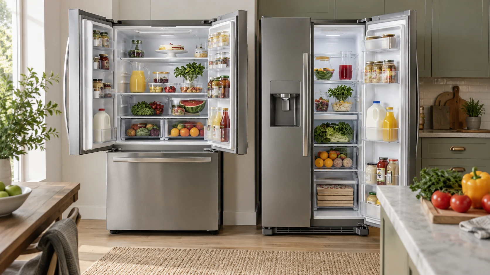 For LG LF25S6560S French-door refrigerator, consider compartment layout, ice and water access, produce drawers, and kitchen clearance.