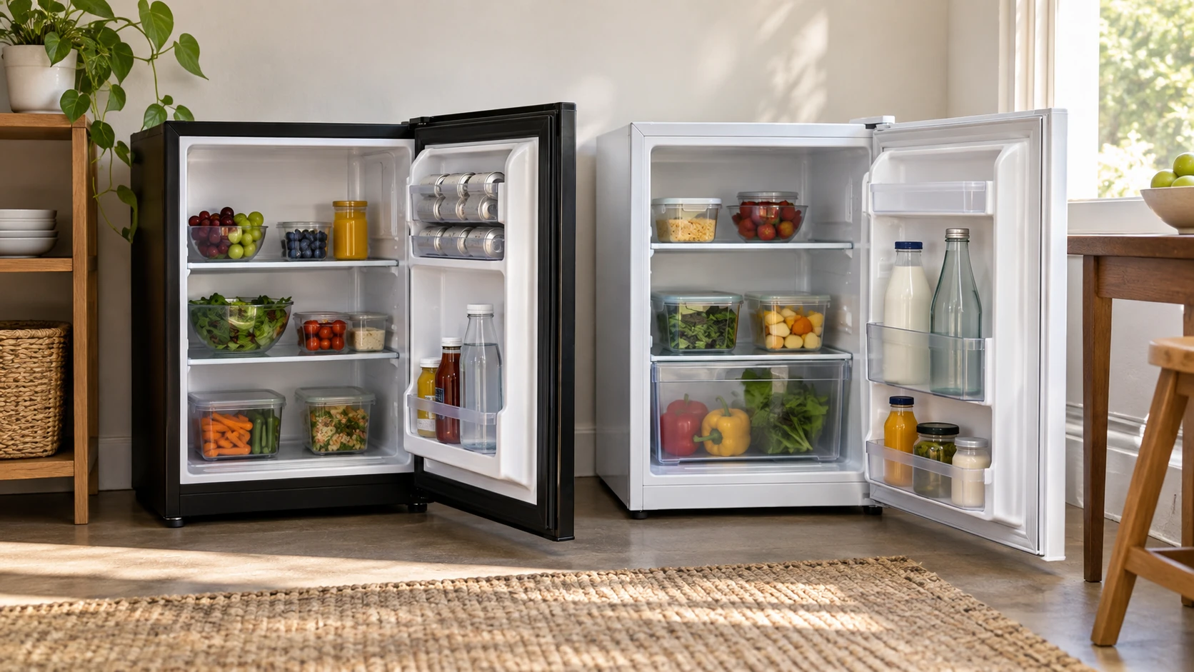 For Magic Chef HMAR33BE compact fridge, consider shelf layout, door storage, defrost, reversible hinges, energy claims, and placement checks.