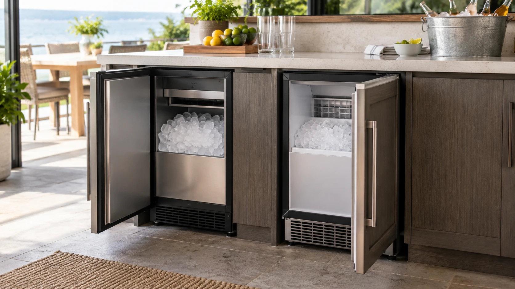 For KFFKFF IMD50BIO undercounter ice maker, consider daily output, bin storage, drain planning, cabinet fit, controls, and cube options.