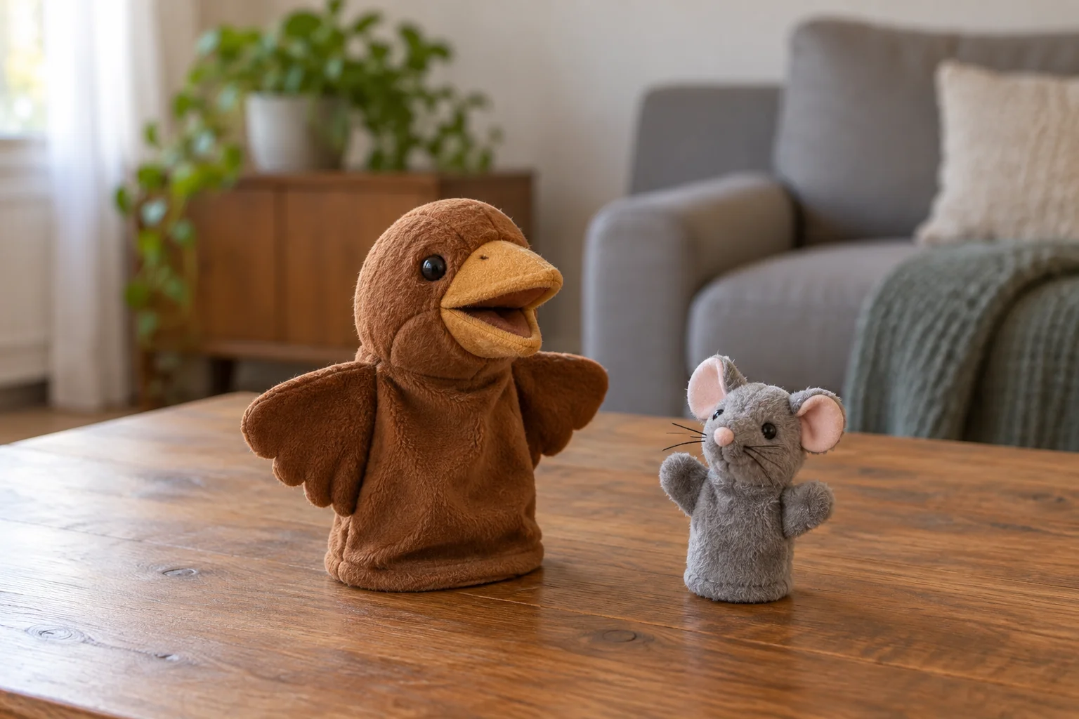 Puppet movement concept with whole generic puppets on a table.