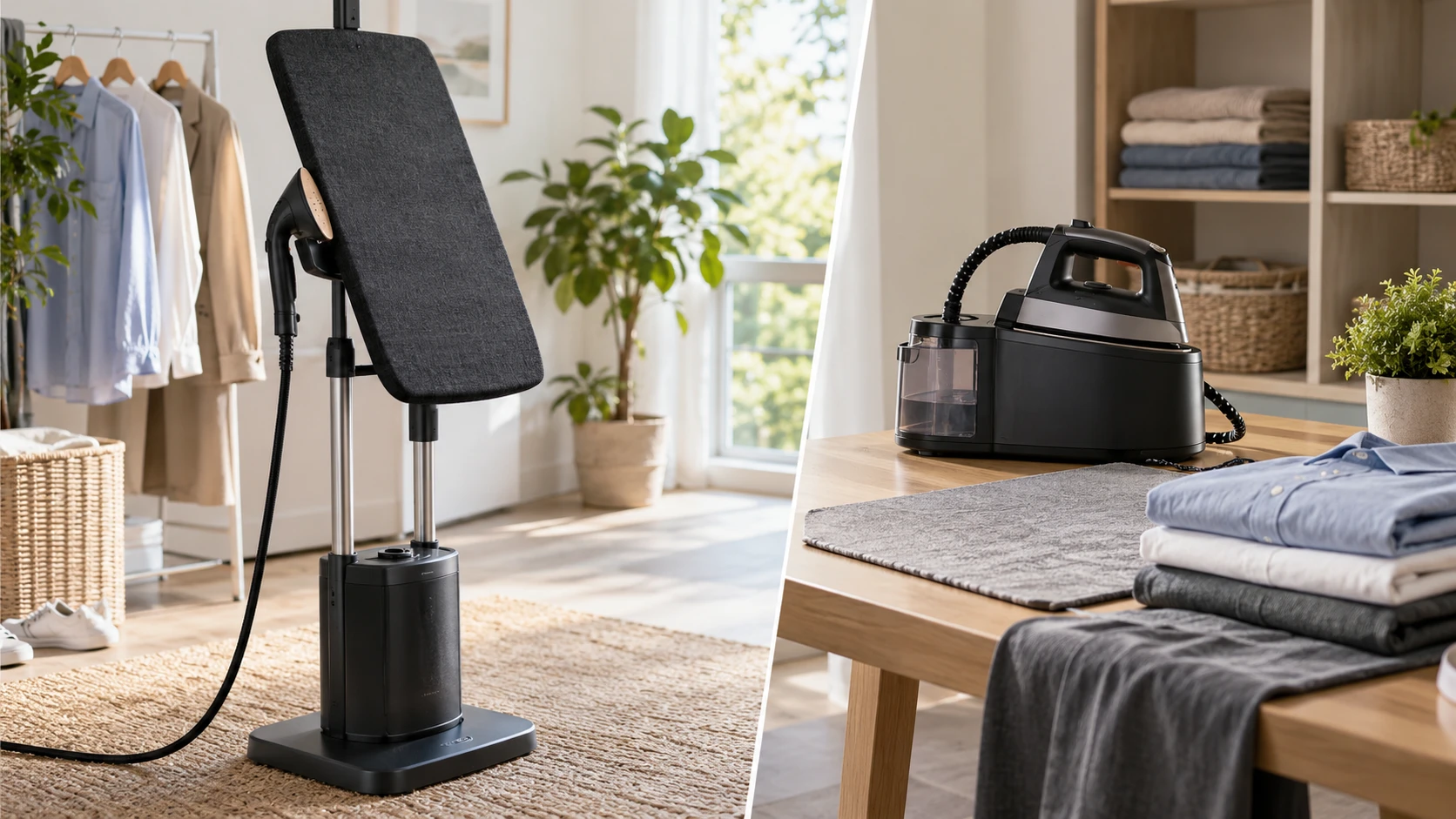 For Rowenta IXEO integrated steam board, weigh garment support, water handling, heat, storage, and upkeep.