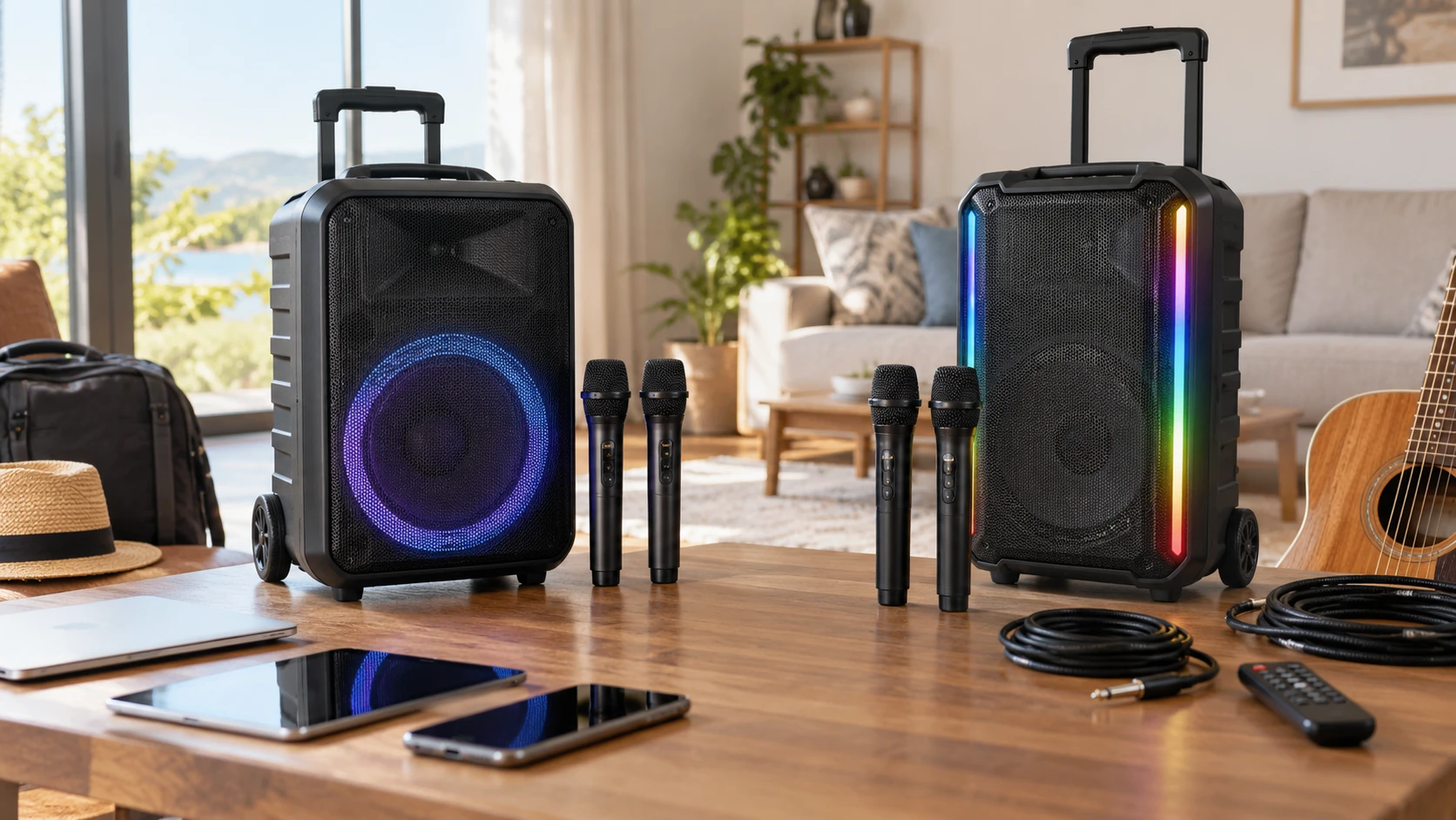 Choosing BHUIK portable karaoke speaker with two microphones means weighing microphone setup, travel weight, speaker power and karaoke controls.