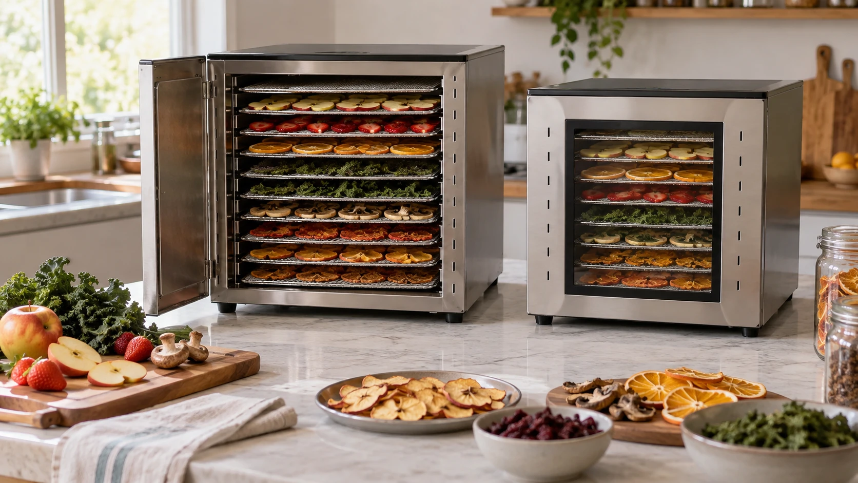 For 10-tray commercial food dehydrator, weigh tray area, timer range, controls, accessories, and conflicting temperature specifications.