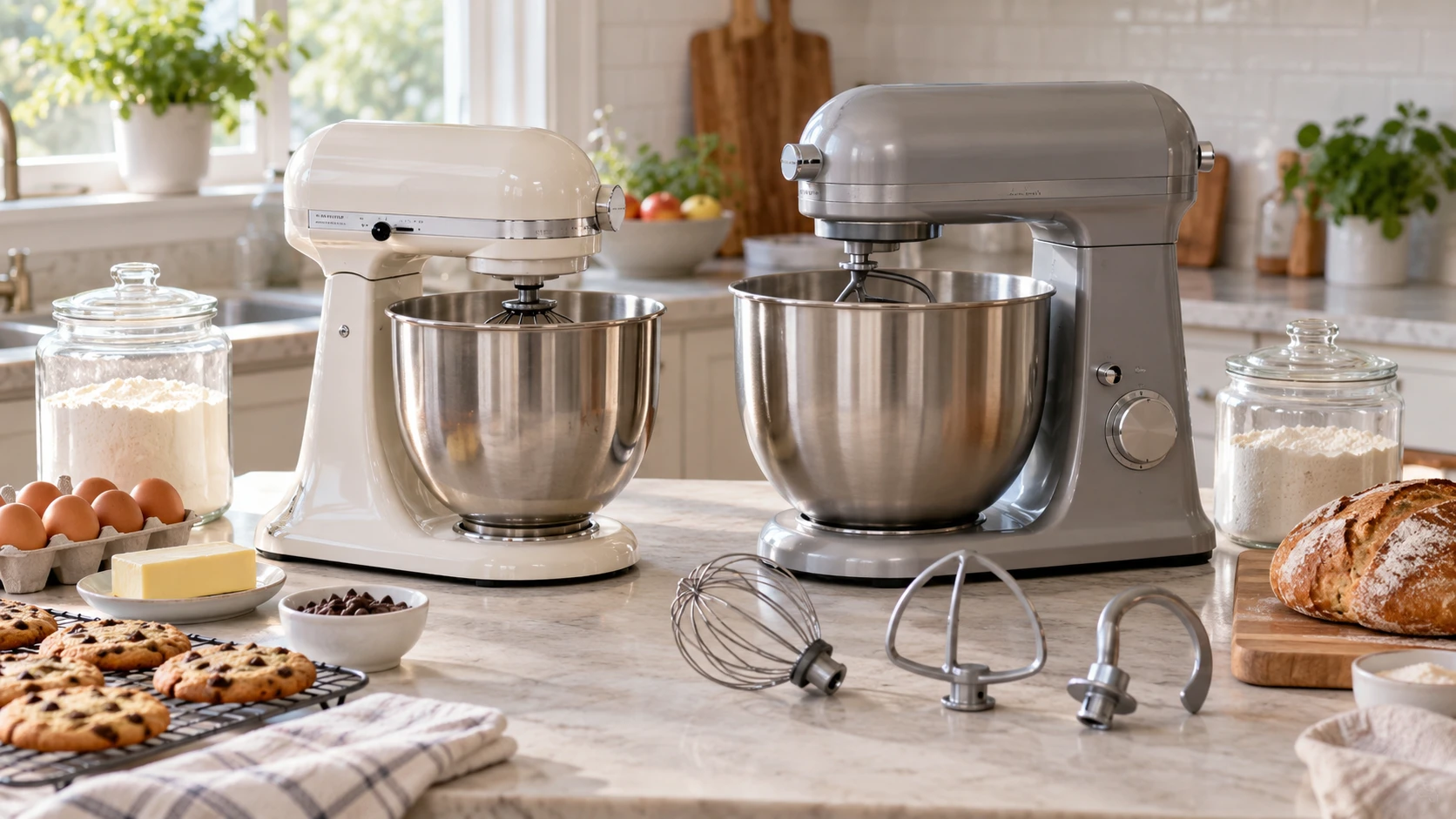 For Plum Chef 5QT stand mixer, weigh recipe batch size, speeds, attachments, stability, cleanup, counter fit, and saved listing price.