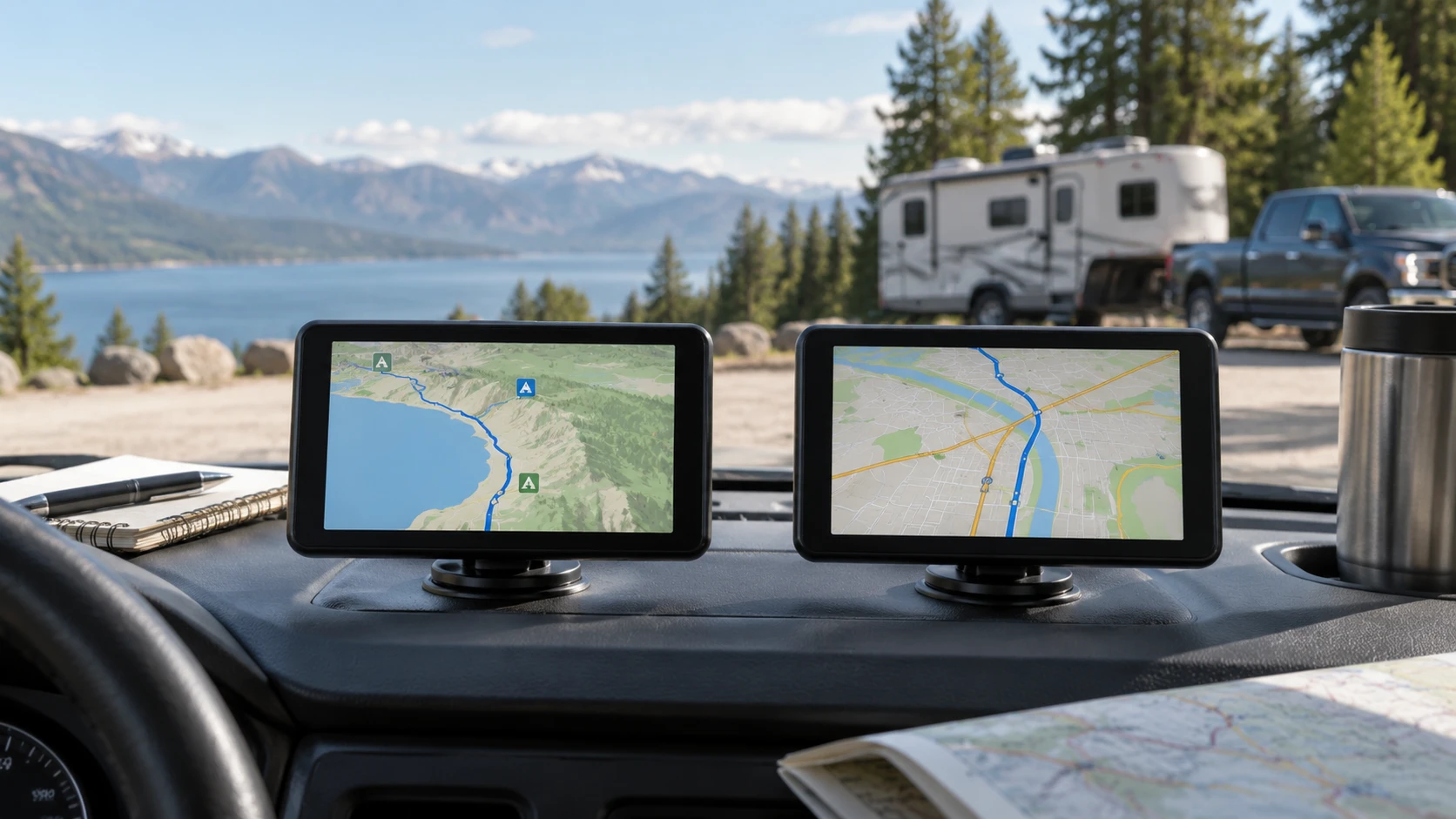 For Garmin RV 795 navigation device, consider RV and truck route inputs, map coverage, road warnings, traffic claims, mounting, and trip planning.