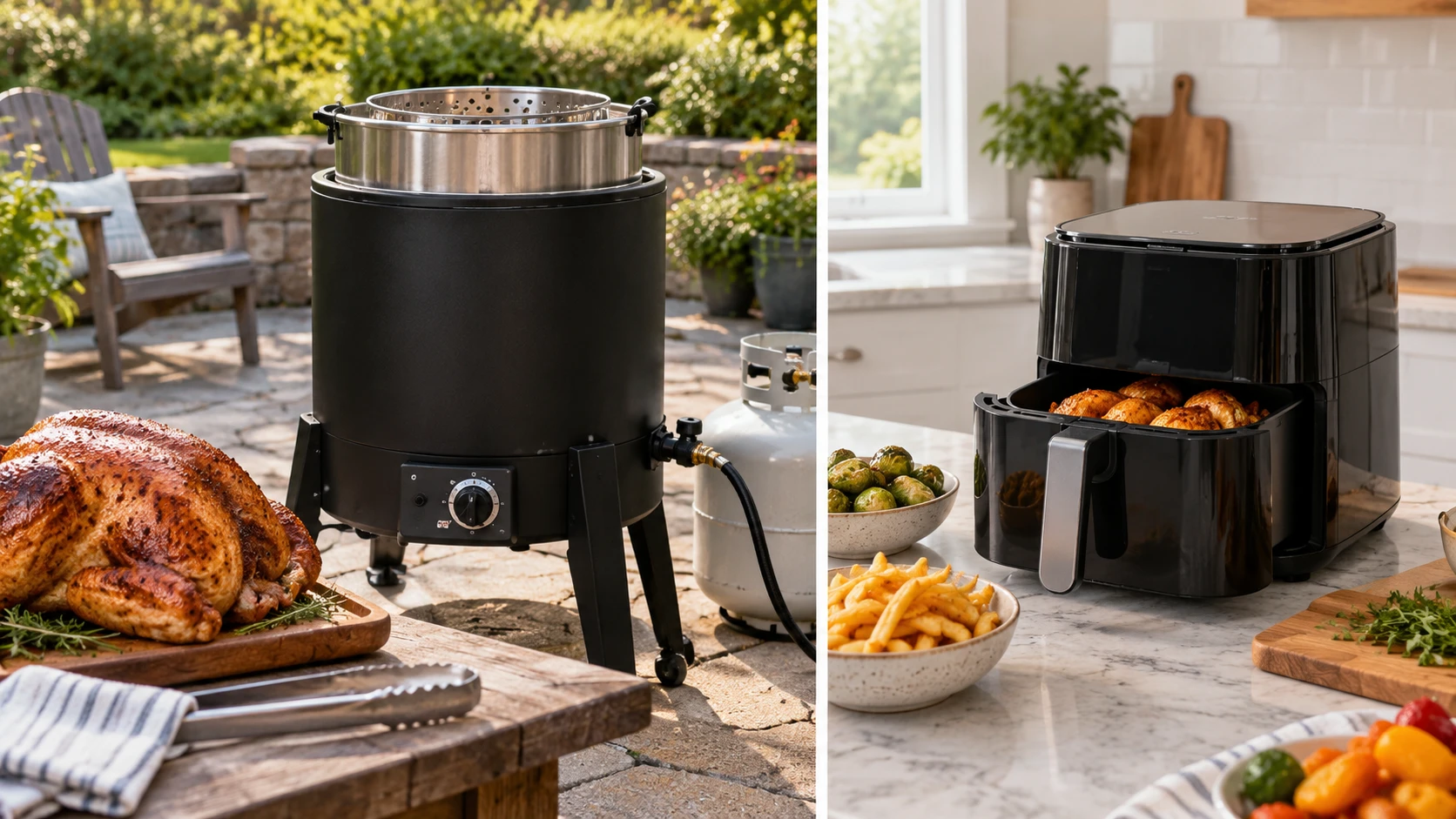 Choosing Charbroil Big Easy outdoor air fryer means weighing outdoor propane roasting versus indoor electric batches.