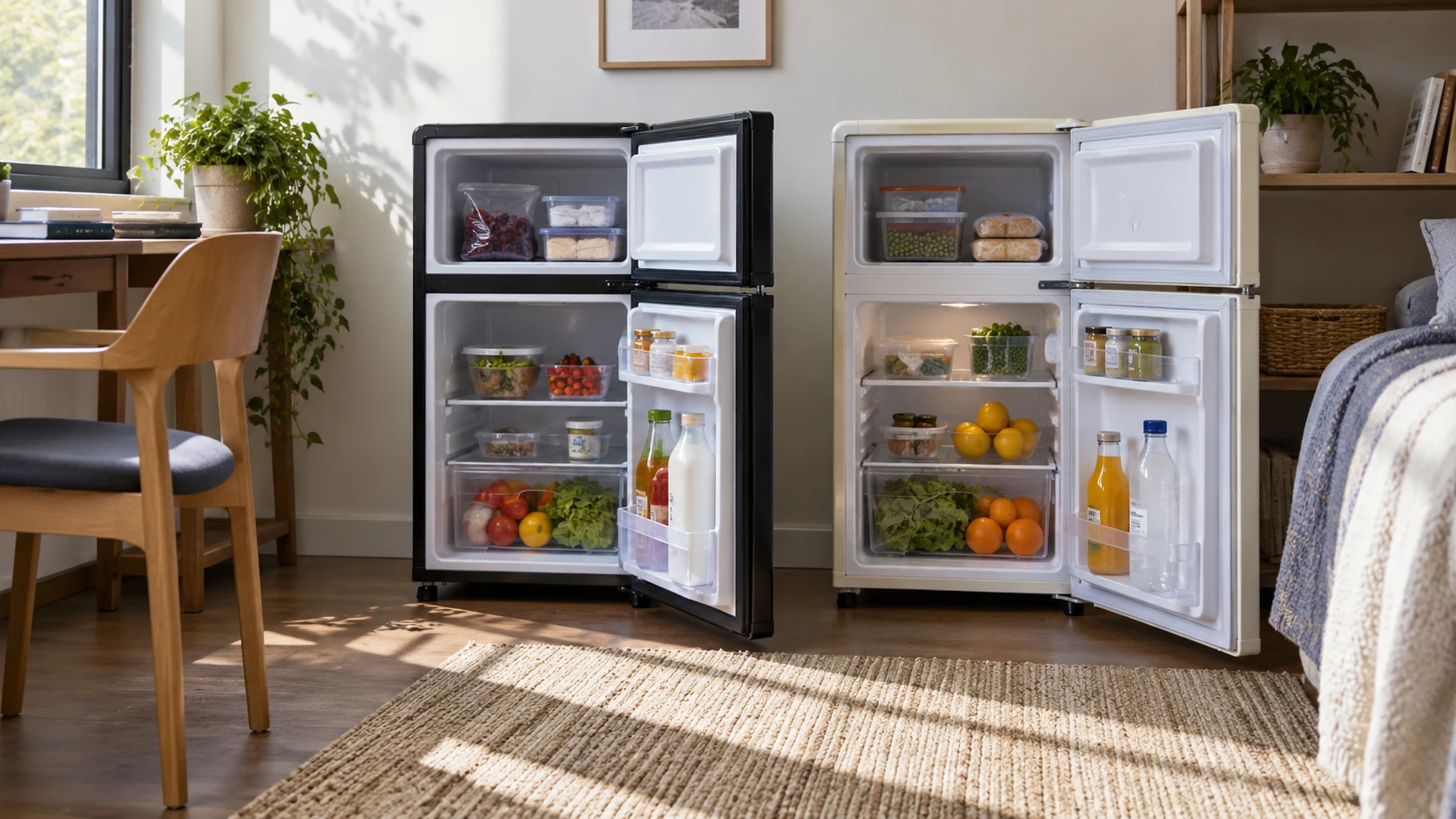 For HNWALHN 3.2-cu-ft two-door mini fridge, consider fresh-food and freezer space, temperature claims, cabinet fit, and daily use.